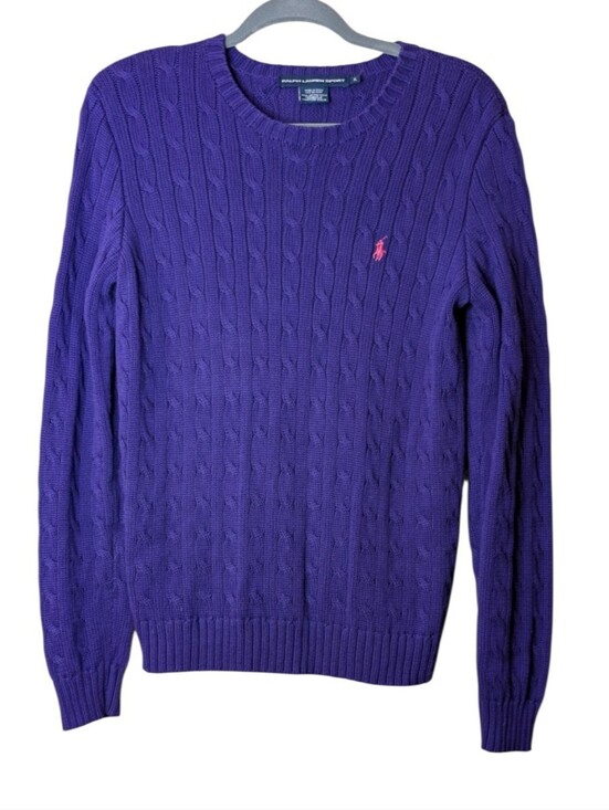 Ralph Lauren Sweaters - Vintage Ralph Lauren Sport Purple Cable Knit Cotton Sweater Pink Pony jumper XL